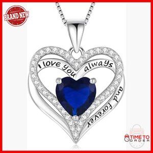 S925 Sterling Silver Heart Pendant Necklace with Birthstone, 18.7" Chain